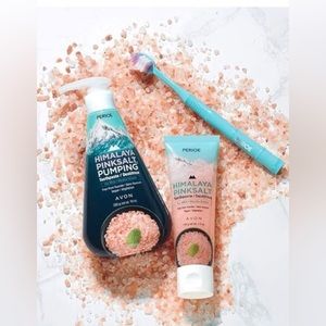 🦷 3 VEGAN HIMALAYAN PINK-SALT TOOTH ITEMS! Disc. Avon Perioe Pump, Tube & Brush